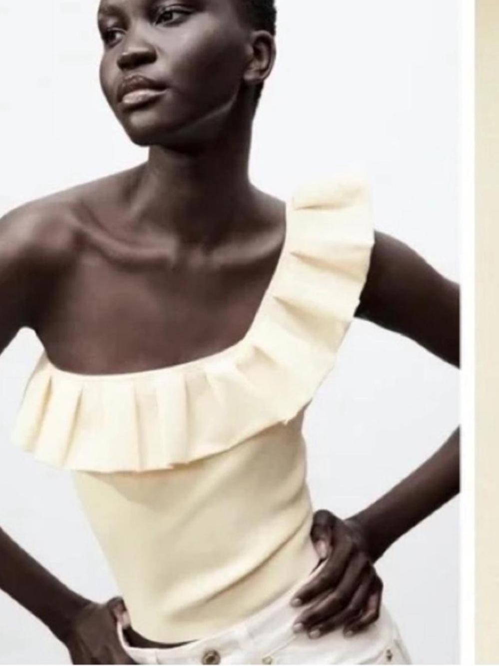 Zara Cream One-Shoulder Ruffle Top - Picture 1 of 4
